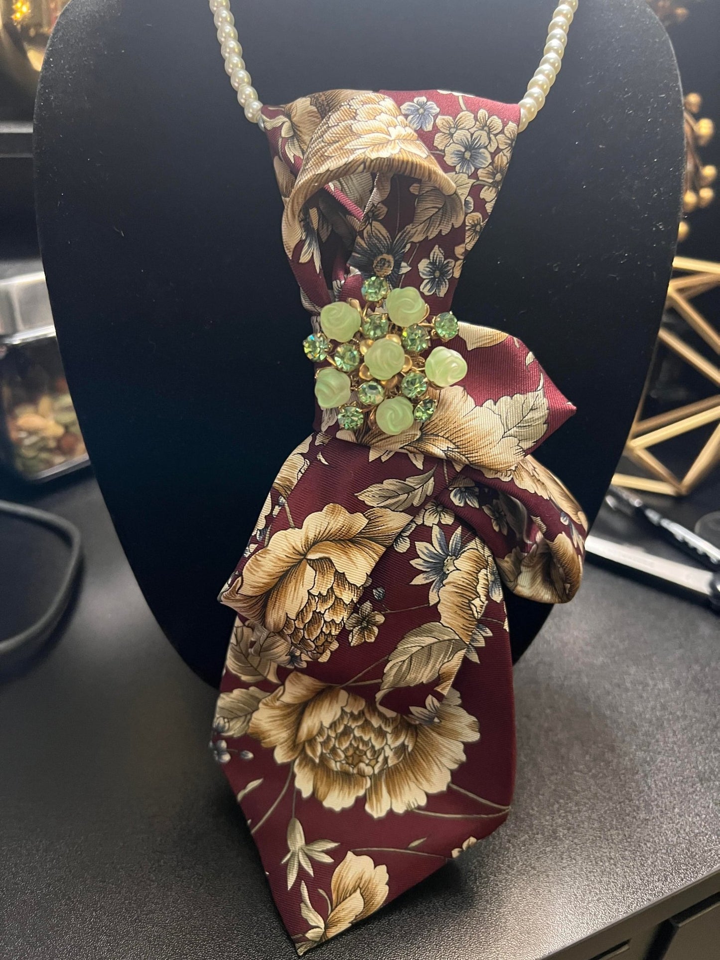 Burgundy Floral Feather Tie Necklace - Mad Gringa Hats & Boutique