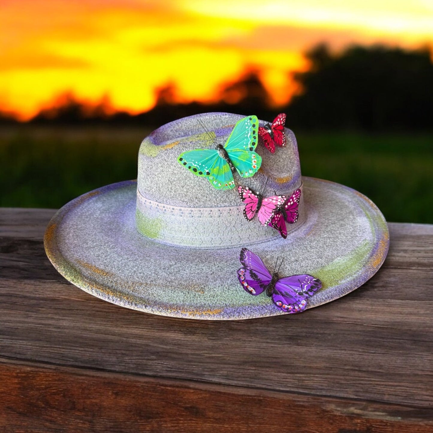 Butterflies on Gray Rancher Hat - Mad Gringa Hats & Boutique