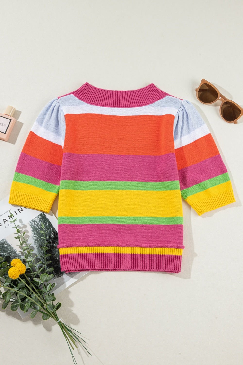 Color Block Round Neck Half Sleeve Knit Top - Mad Gringa Hats & Boutique