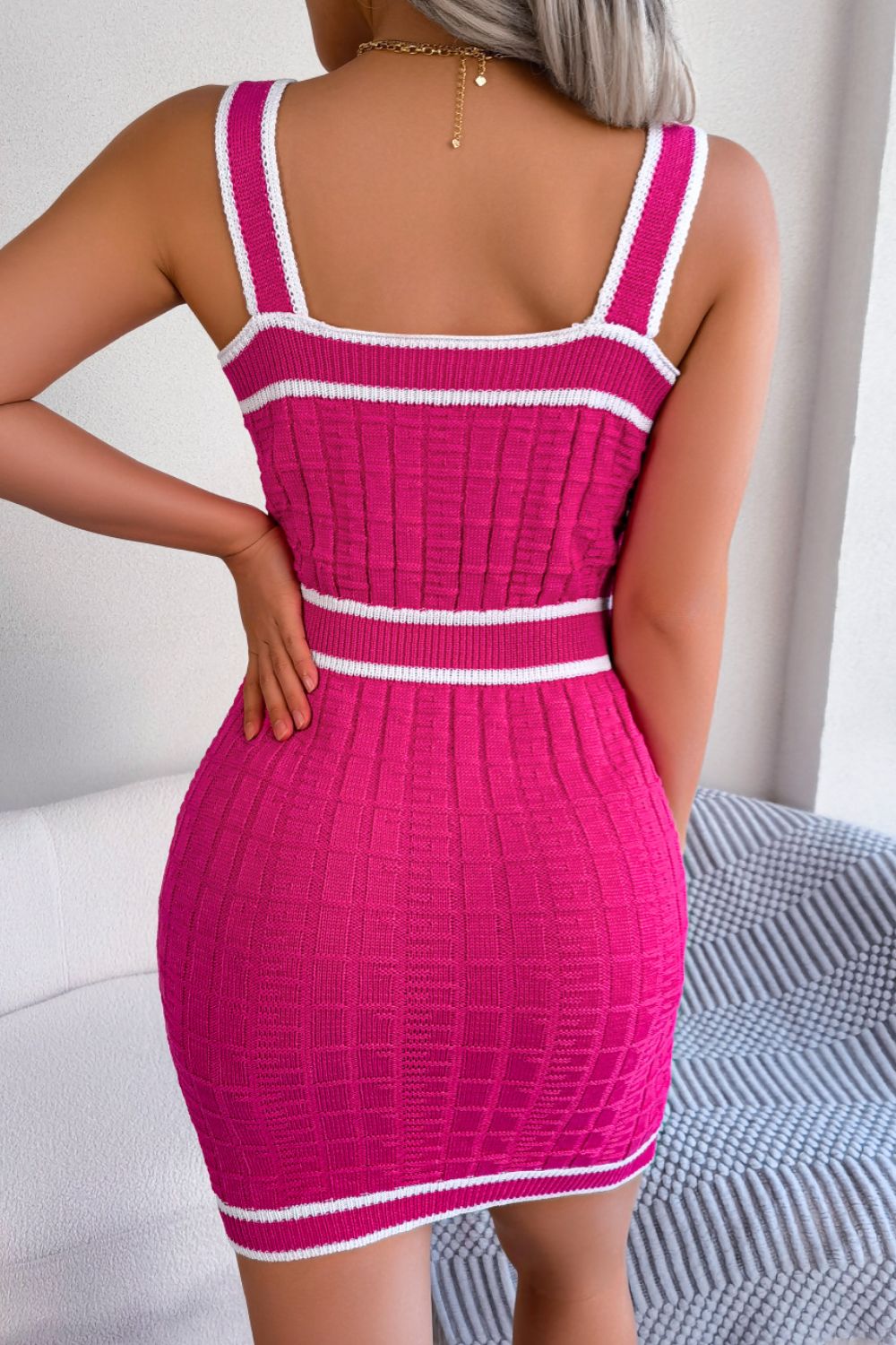 Contrast Trim Decorative Button Sleeveless Knit Dress - Mad Gringa Hats & Boutique