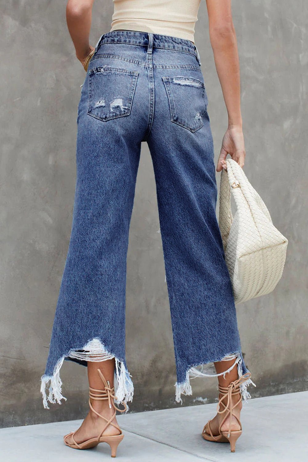 Distressed Raw Hem Jeans with Pockets - Mad Gringa Hats & Boutique