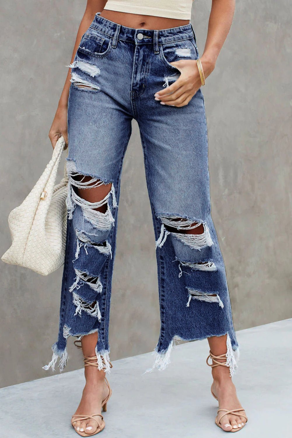 Distressed Raw Hem Jeans with Pockets - Mad Gringa Hats & Boutique