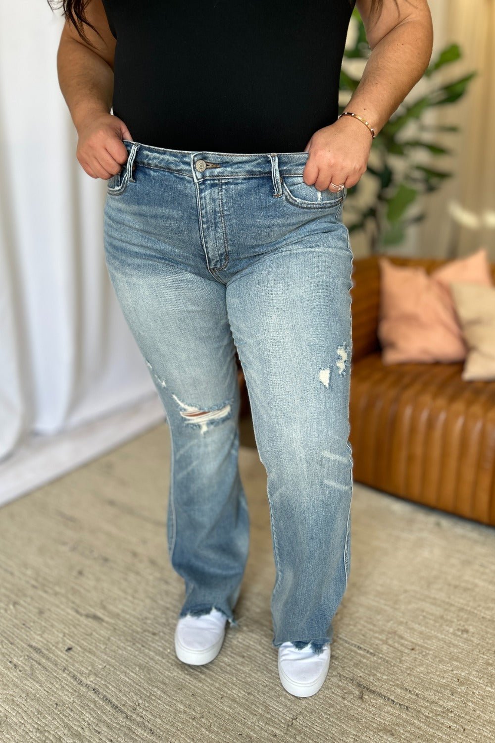 Judy Blue Full Size Medium Rise Tummy Control Destroy Flare - Mad Gringa Hats & Boutique