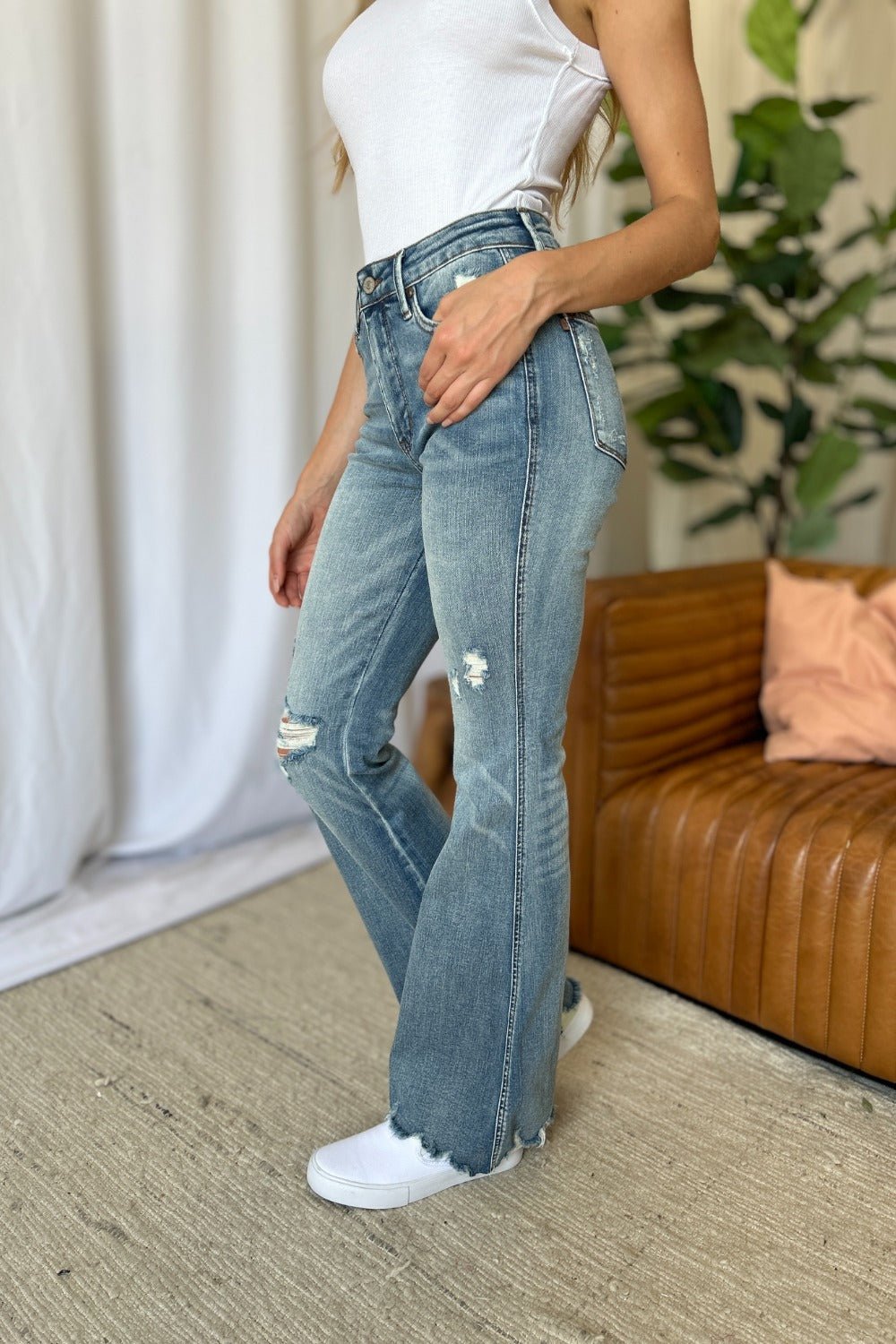 Judy Blue Full Size Medium Rise Tummy Control Destroy Flare - Mad Gringa Hats & Boutique