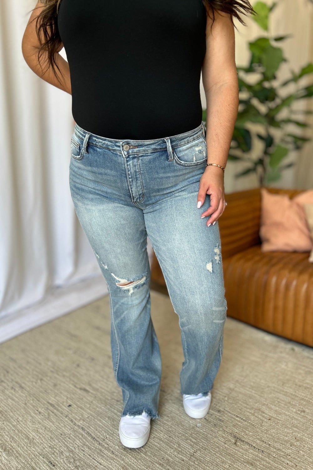 Judy Blue Full Size Medium Rise Tummy Control Destroy Flare - Mad Gringa Hats & Boutique