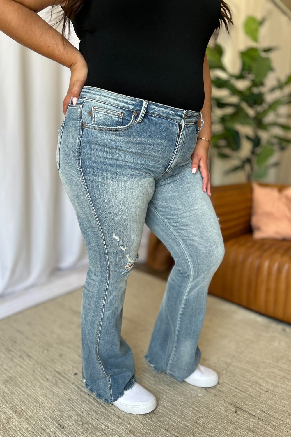 Judy Blue Full Size Medium Rise Tummy Control Destroy Flare - Mad Gringa Hats & Boutique