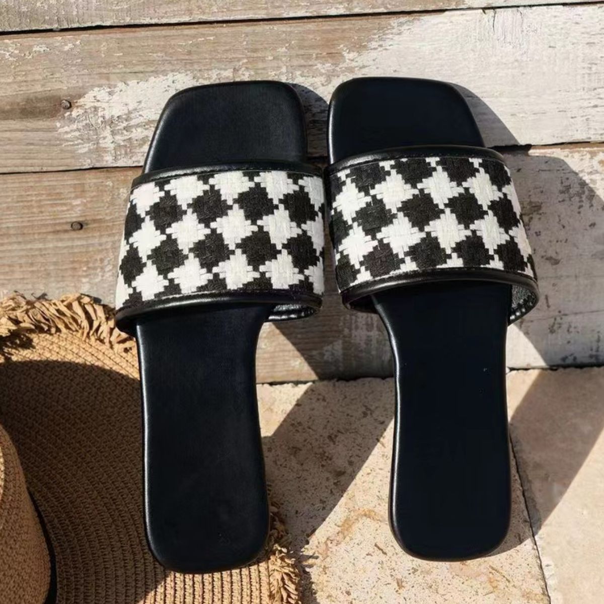 Plaid Open Toe Flat Sandals - Mad Gringa Hats & Boutique