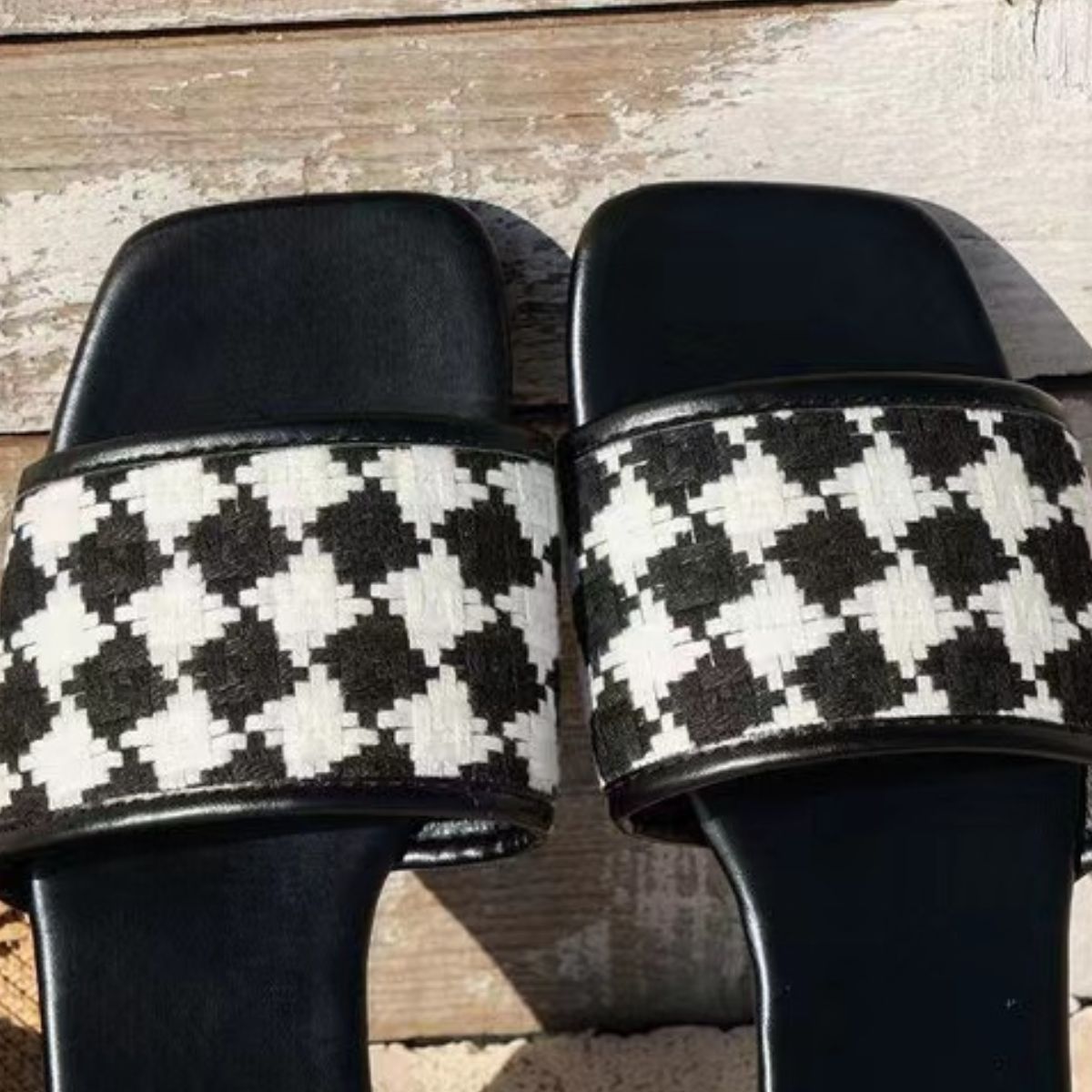 Plaid Open Toe Flat Sandals - Mad Gringa Hats & Boutique