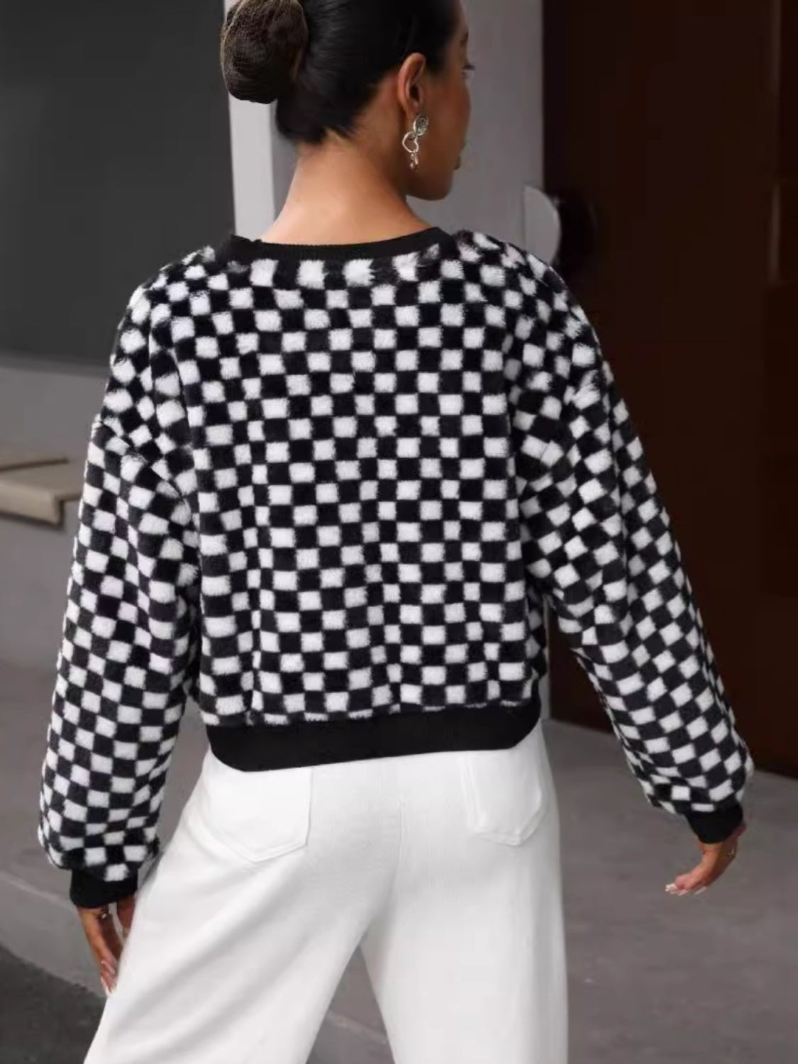 Plaid Round Neck Long Sleeve Sweatshirt - Mad Gringa Hats & Boutique