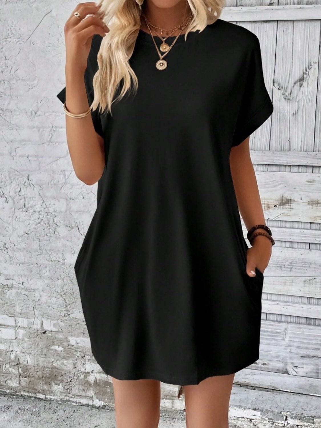 Pocketed Round Neck Short Sleeve Dress - Mad Gringa Hats & Boutique