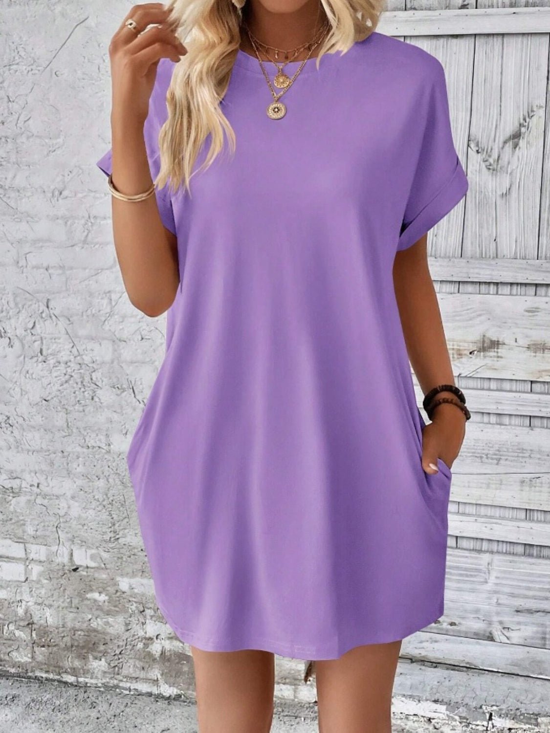 Pocketed Round Neck Short Sleeve Dress - Mad Gringa Hats & Boutique