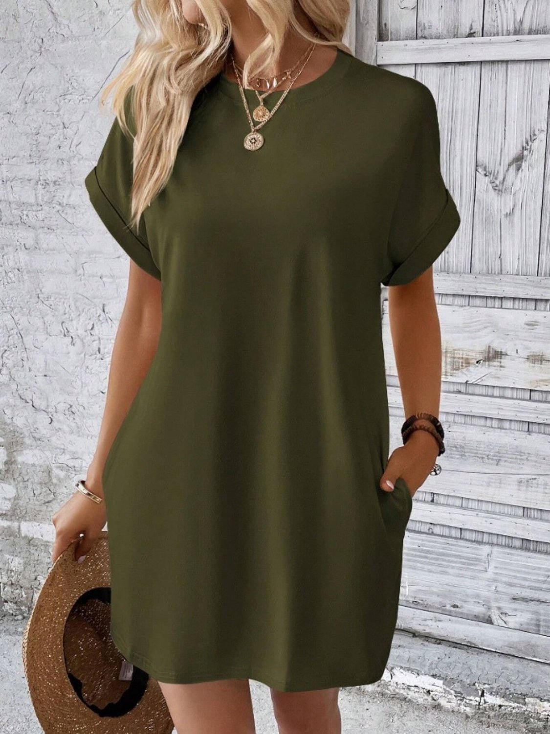 Pocketed Round Neck Short Sleeve Dress - Mad Gringa Hats & Boutique
