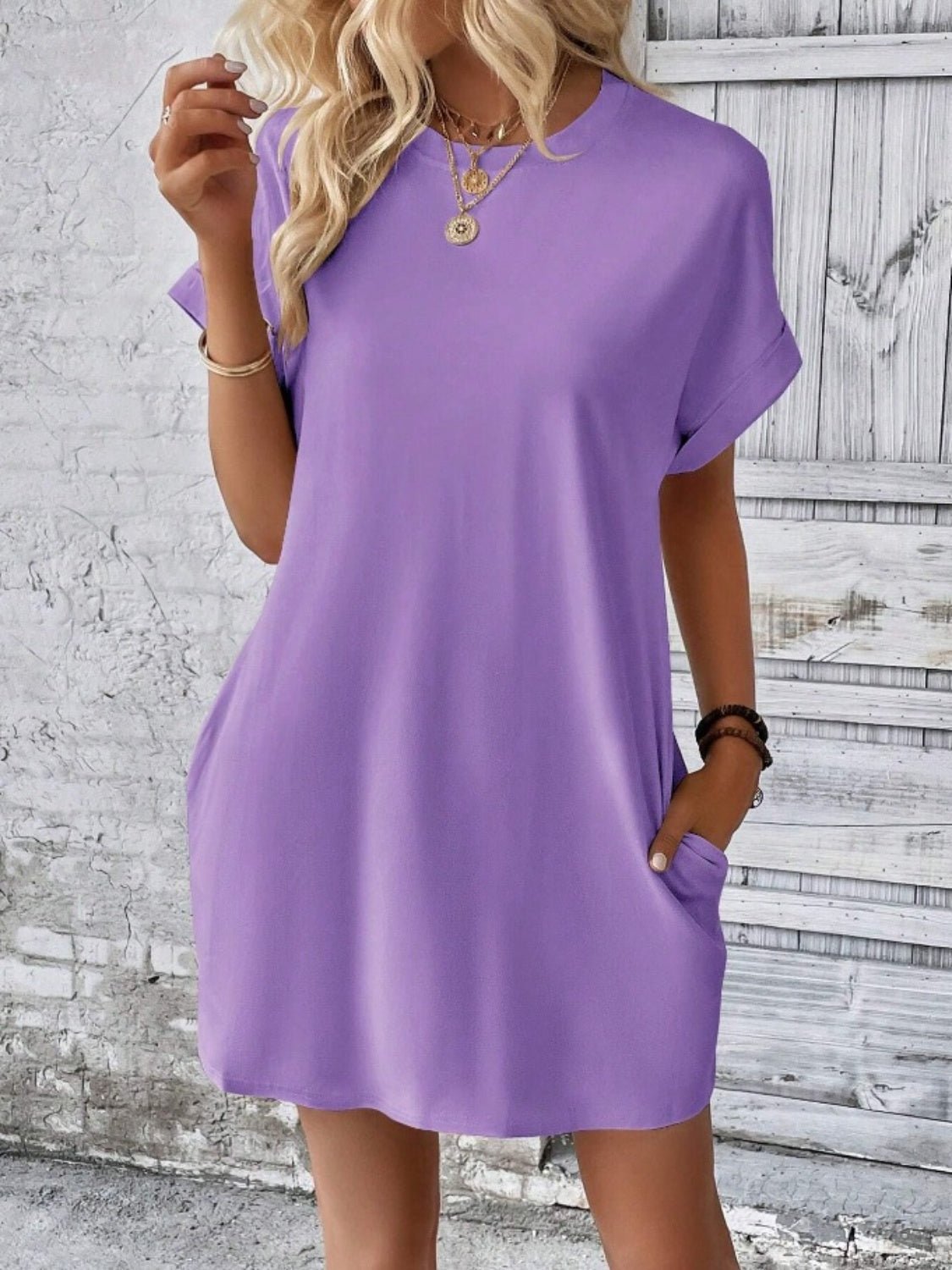 Pocketed Round Neck Short Sleeve Dress - Mad Gringa Hats & Boutique