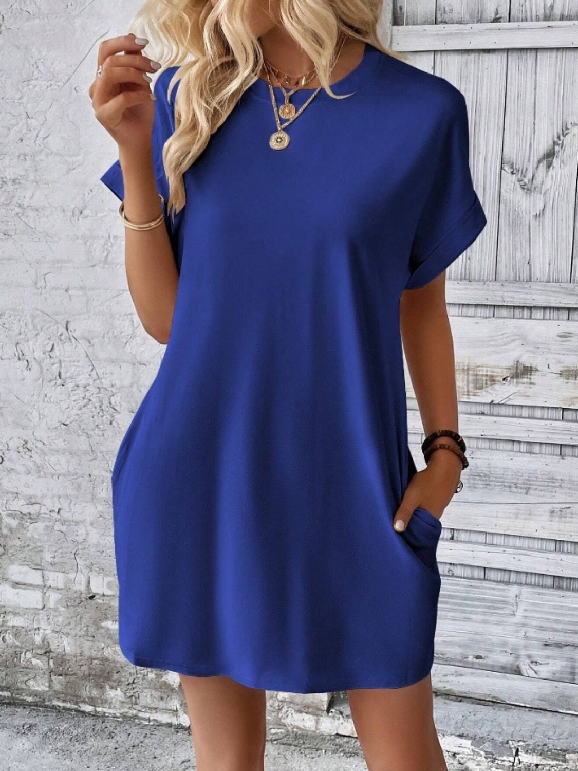 Pocketed Round Neck Short Sleeve Dress - Mad Gringa Hats & Boutique
