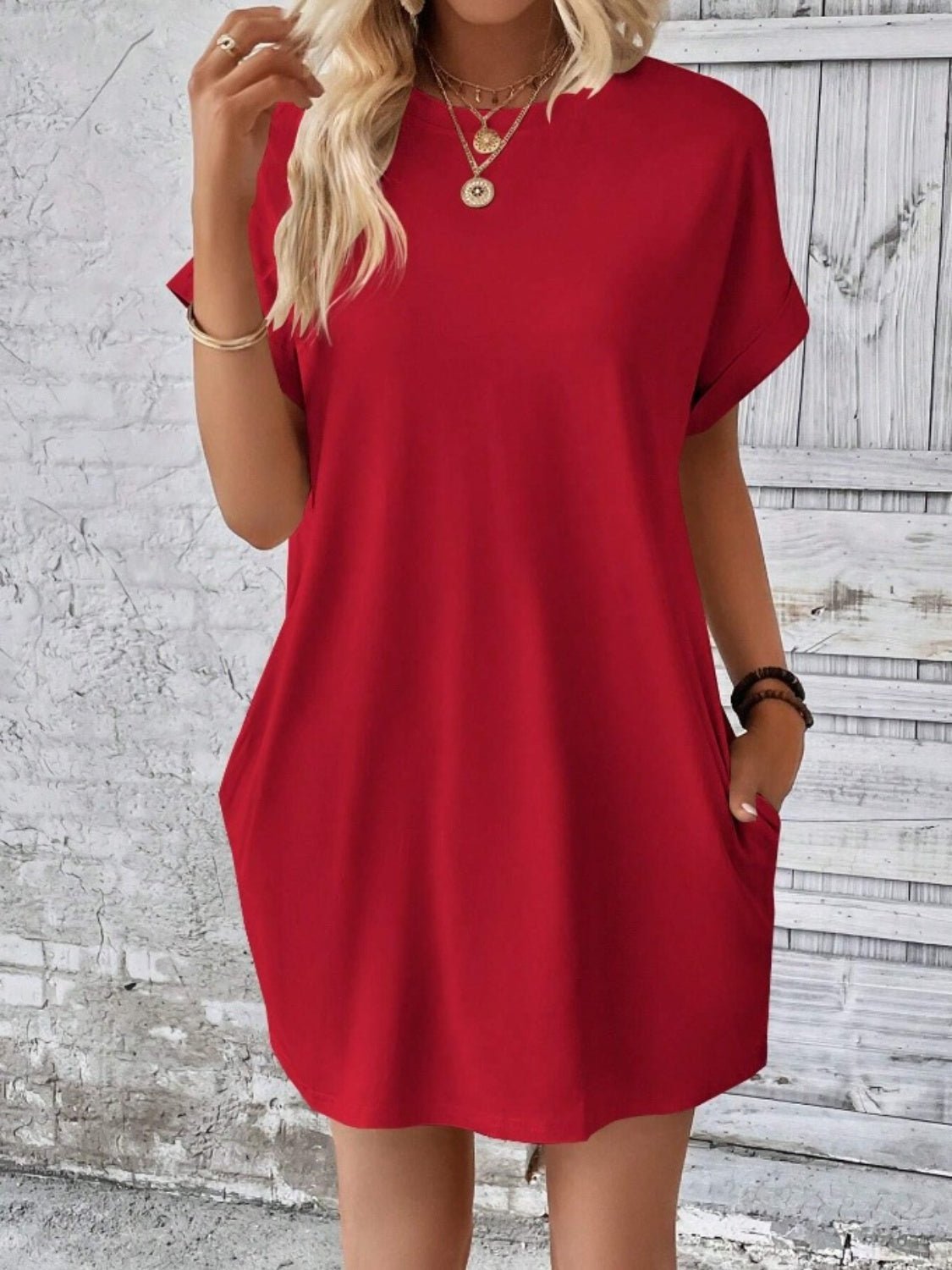 Pocketed Round Neck Short Sleeve Dress - Mad Gringa Hats & Boutique
