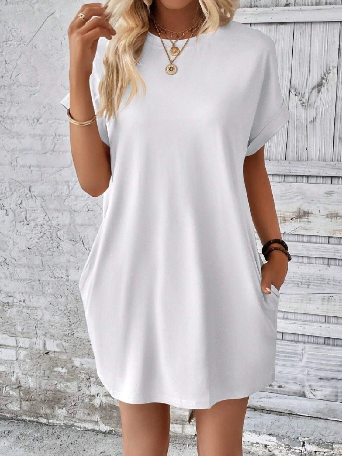 Pocketed Round Neck Short Sleeve Dress - Mad Gringa Hats & Boutique