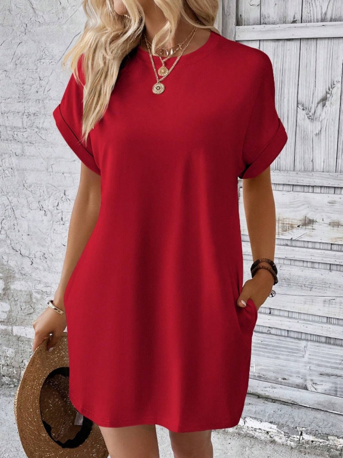 Pocketed Round Neck Short Sleeve Dress - Mad Gringa Hats & Boutique