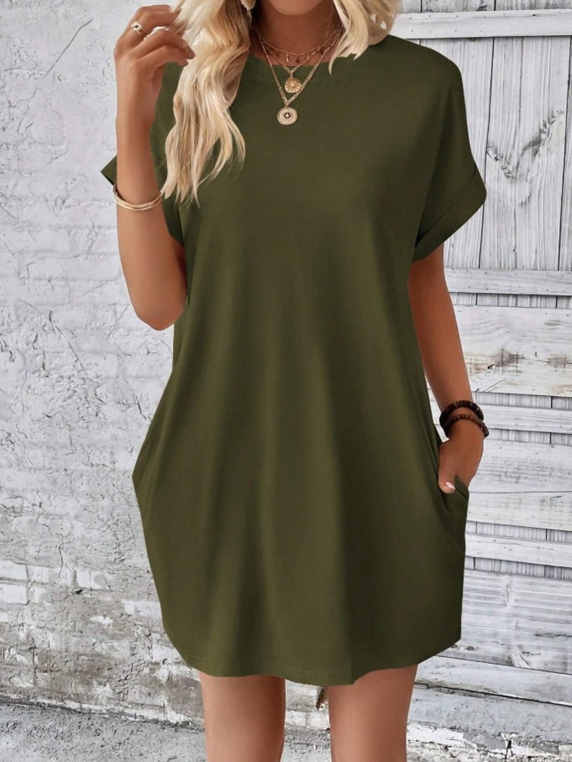 Pocketed Round Neck Short Sleeve Dress - Mad Gringa Hats & Boutique