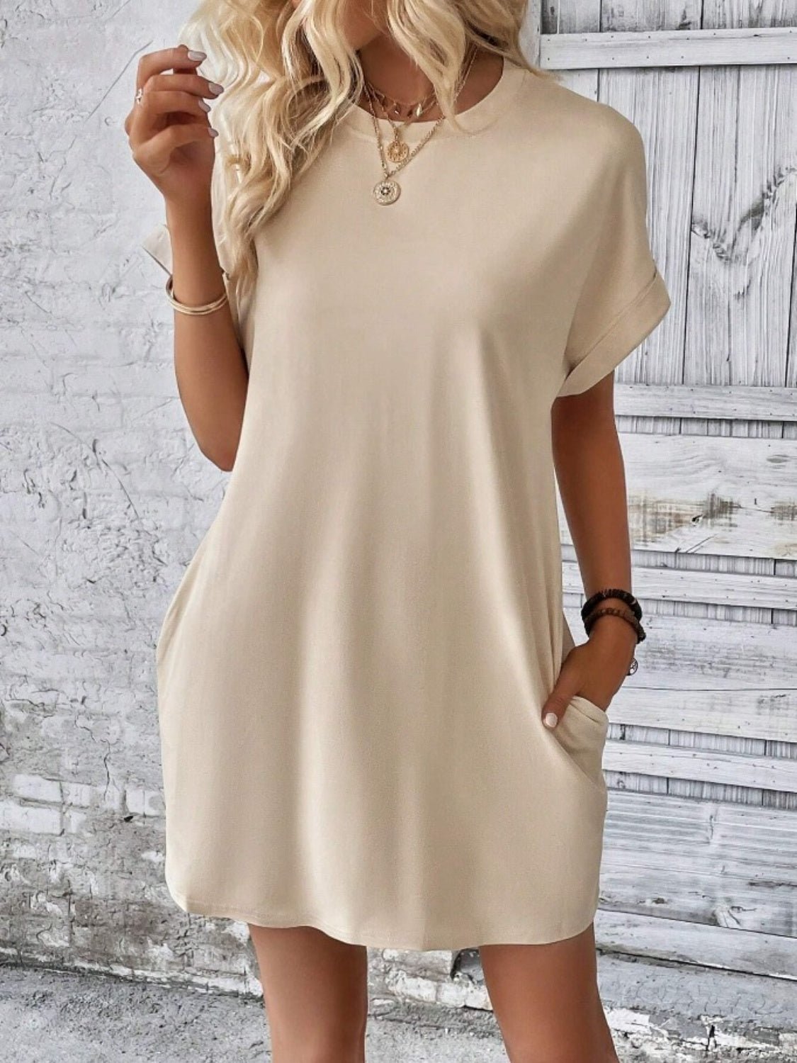 Pocketed Round Neck Short Sleeve Dress - Mad Gringa Hats & Boutique