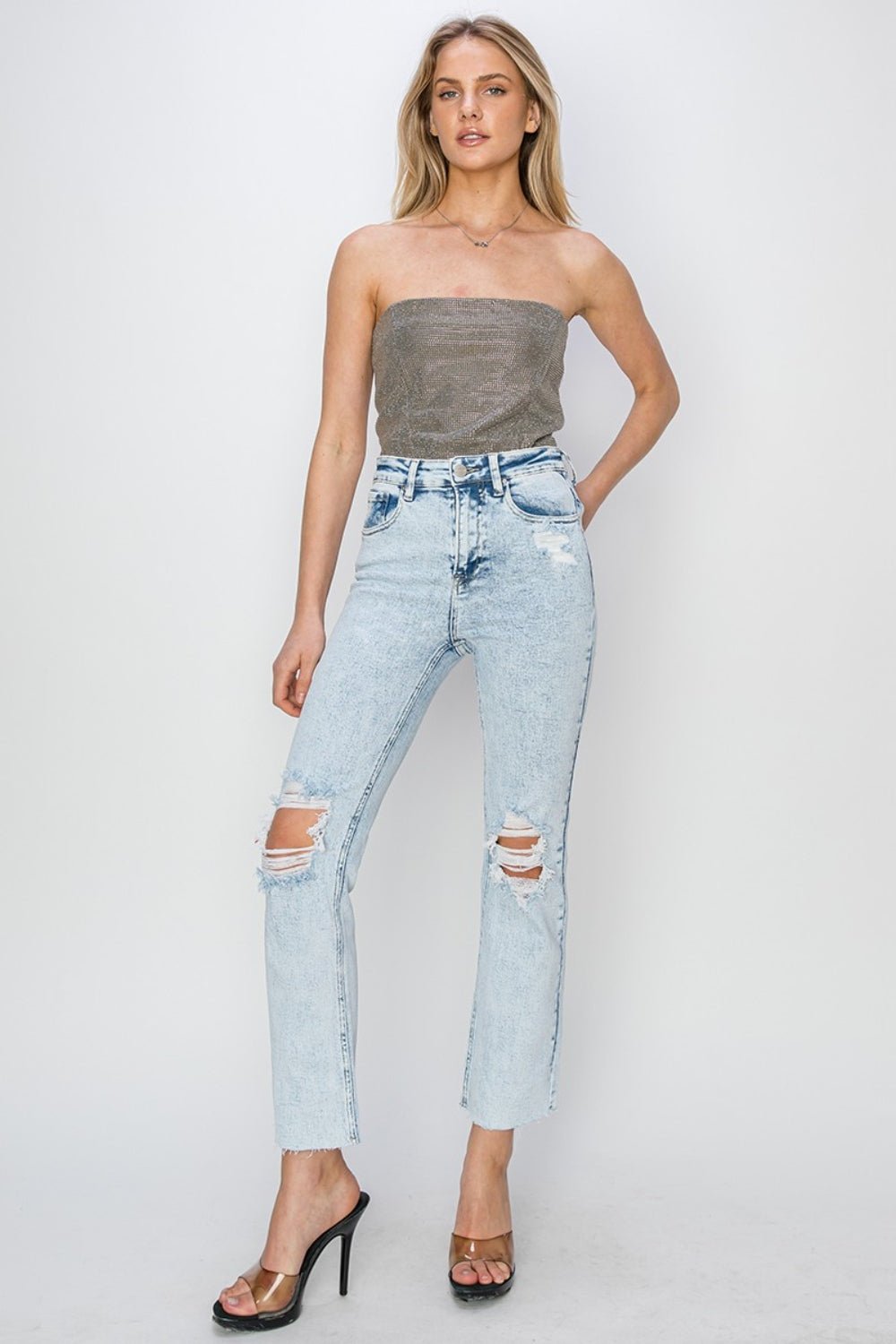 RISEN High Rise Distressed Ankle Jeans - Mad Gringa Hats & Boutique