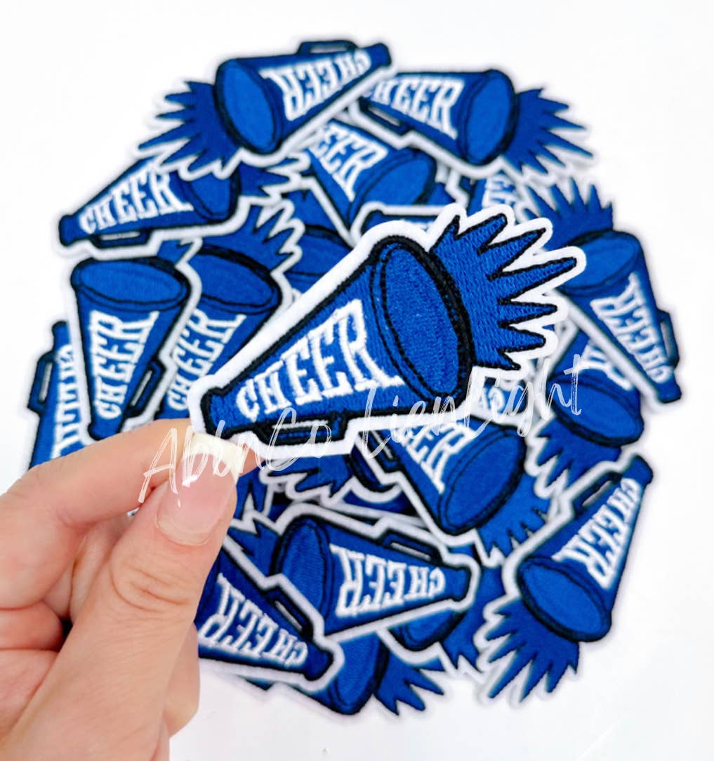 Royal blue cheer megaphone patch trucker hat patch iron on - Mad Gringa Hats & Boutique