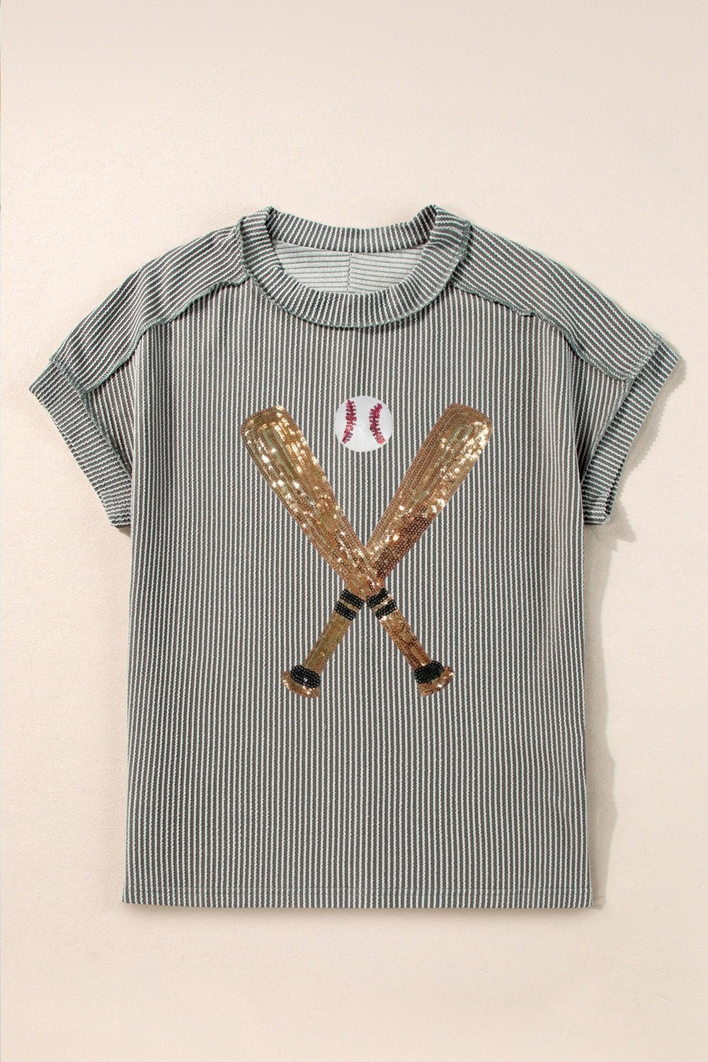 Sequin Baseball Round Neck Short Sleeve T-Shirt - Mad Gringa Hats & Boutique