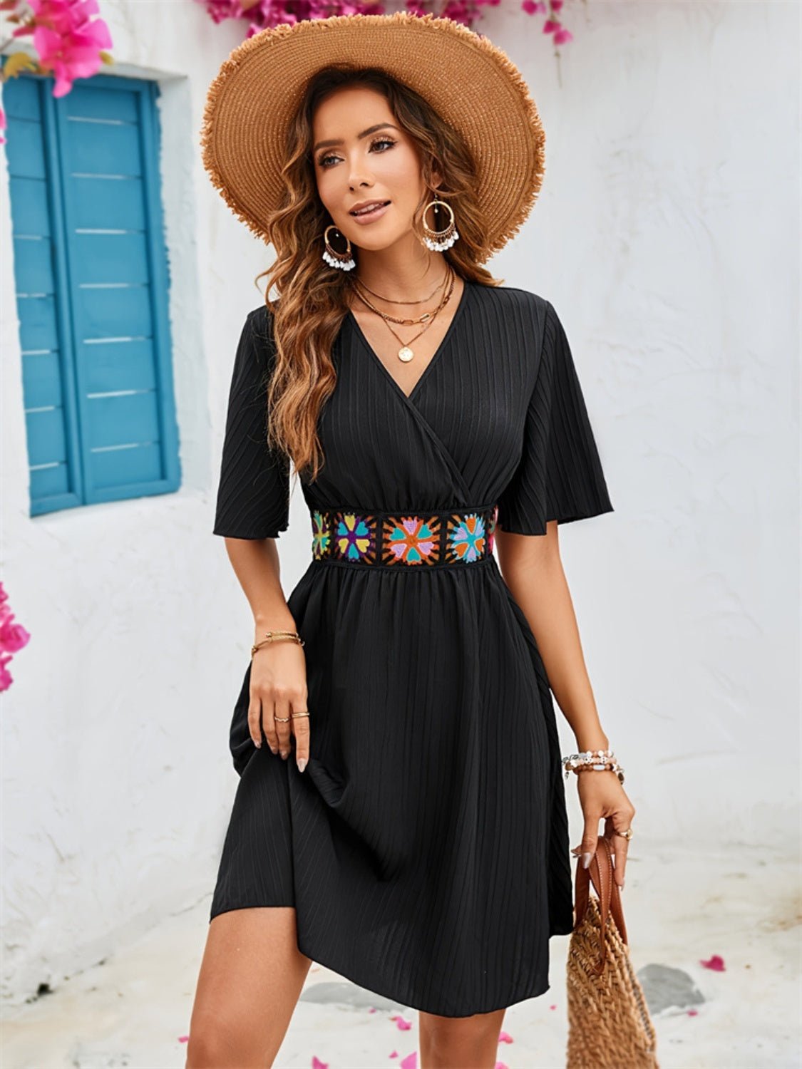 Surplice Flutter Sleeve Mini Dress - Mad Gringa Hats & Boutique