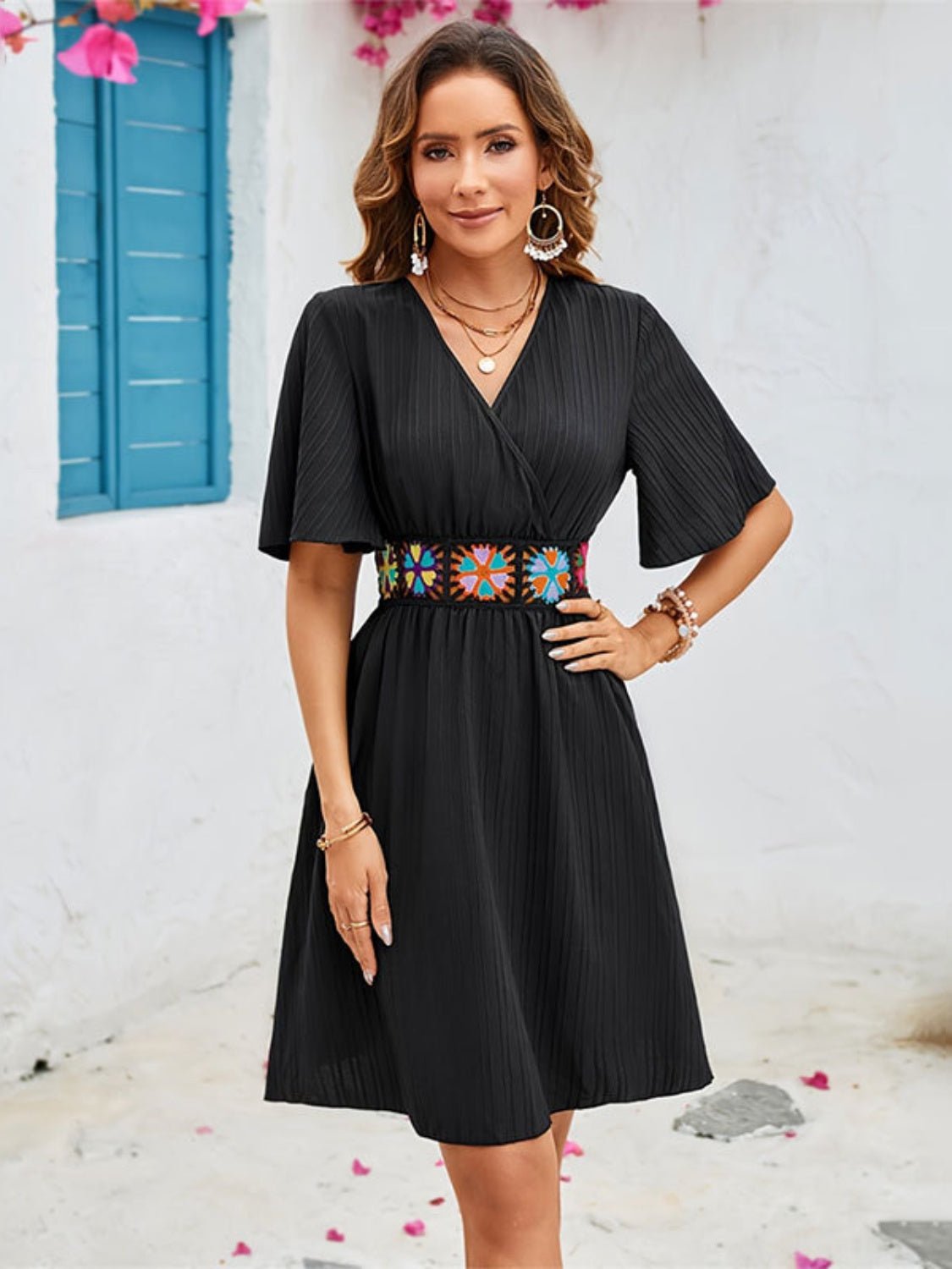 Surplice Flutter Sleeve Mini Dress - Mad Gringa Hats & Boutique