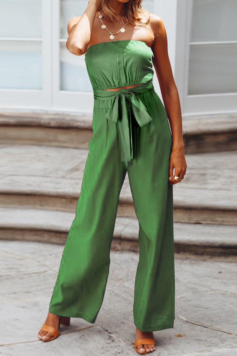 Tied Cutout Tube Wide Leg Jumpsuit - Mad Gringa Hats & Boutique
