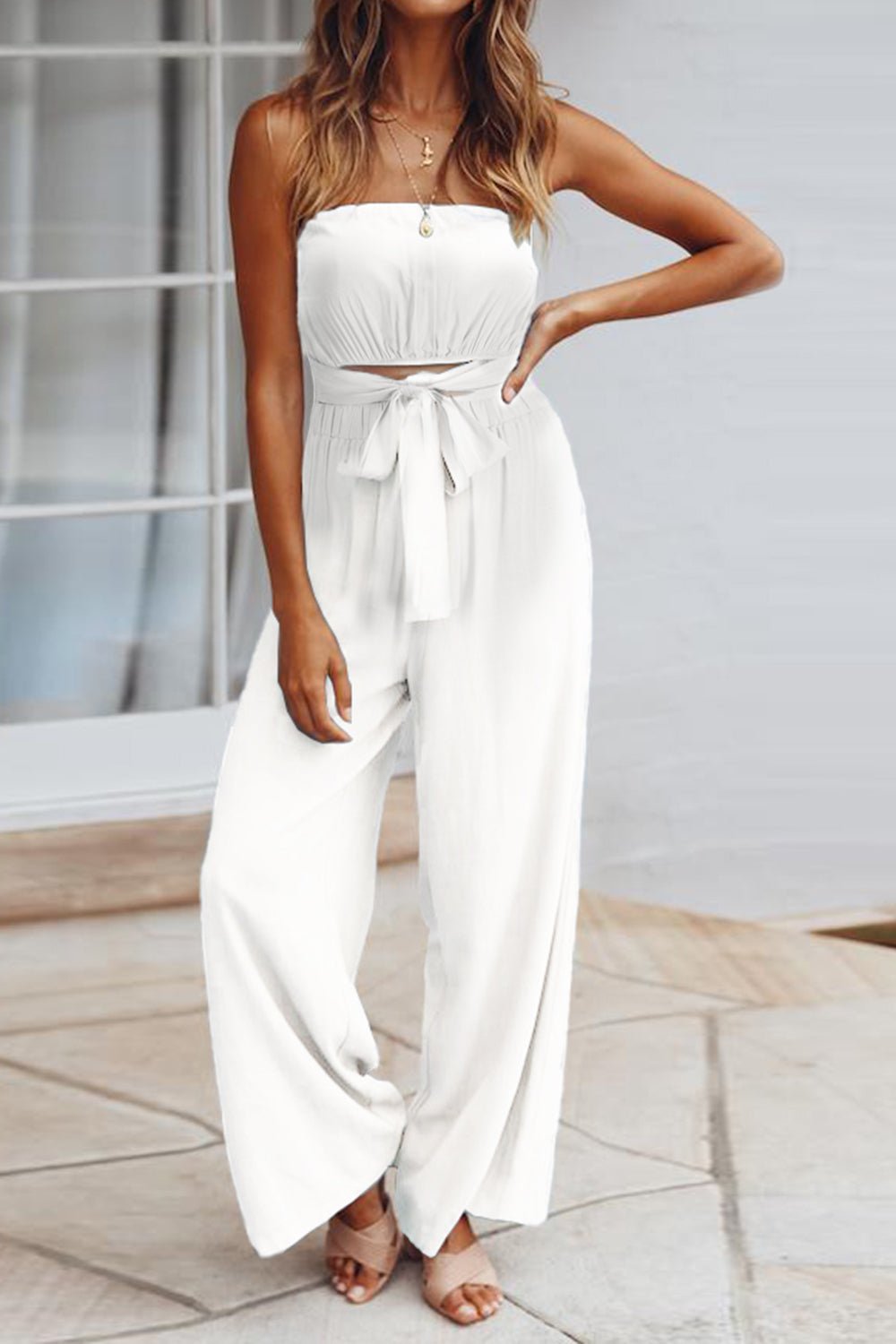 Tied Cutout Tube Wide Leg Jumpsuit - Mad Gringa Hats & Boutique