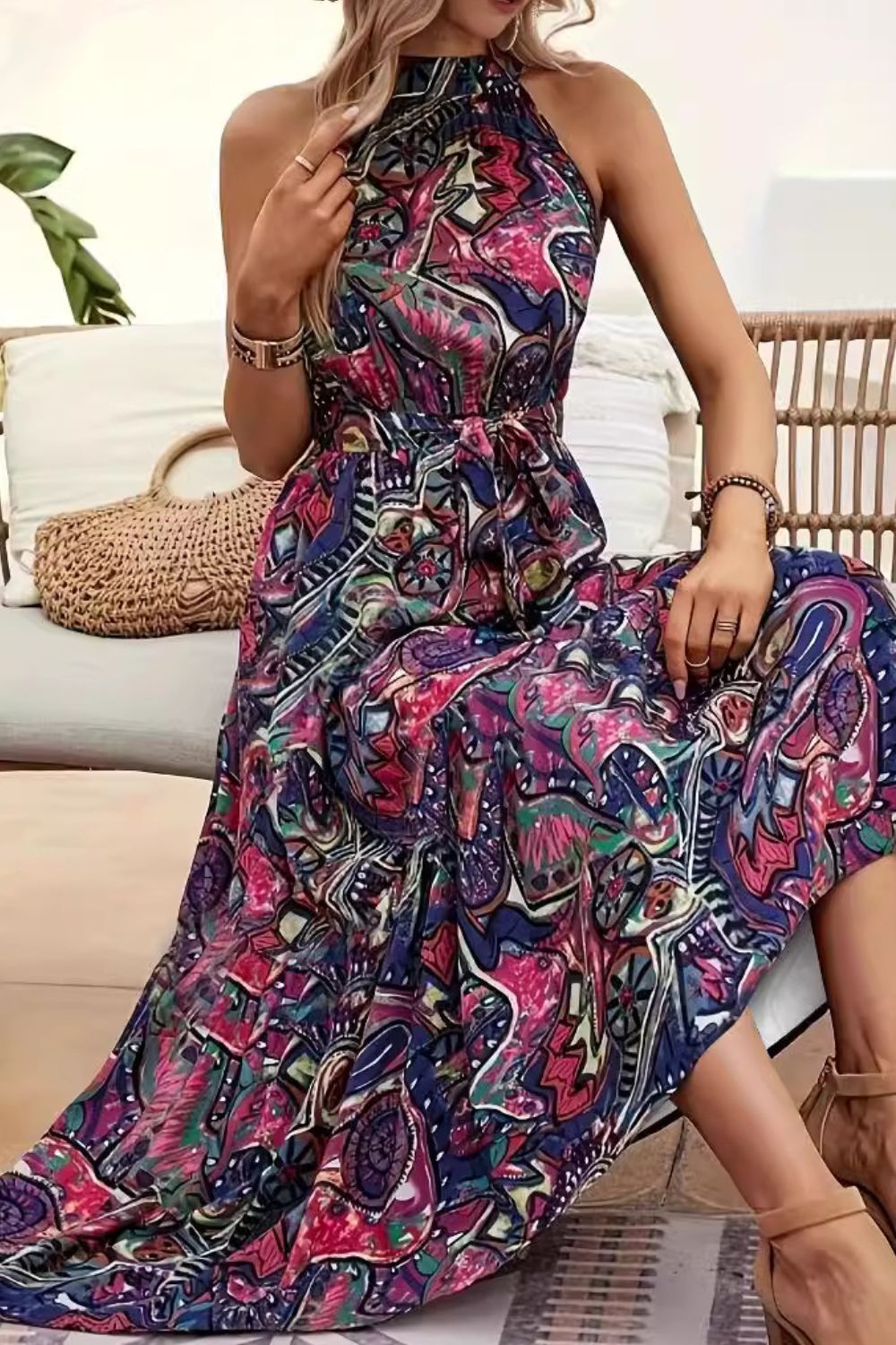 Tied Slit Floral Sleeveless Dress - Mad Gringa Hats & Boutique