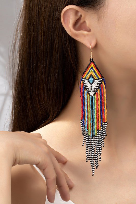 Aztec seed bead statement drop earrings - Mad Gringa Hats & Boutique