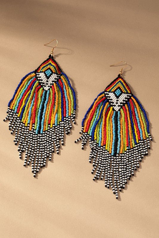 Aztec seed bead statement drop earrings - Mad Gringa Hats & Boutique