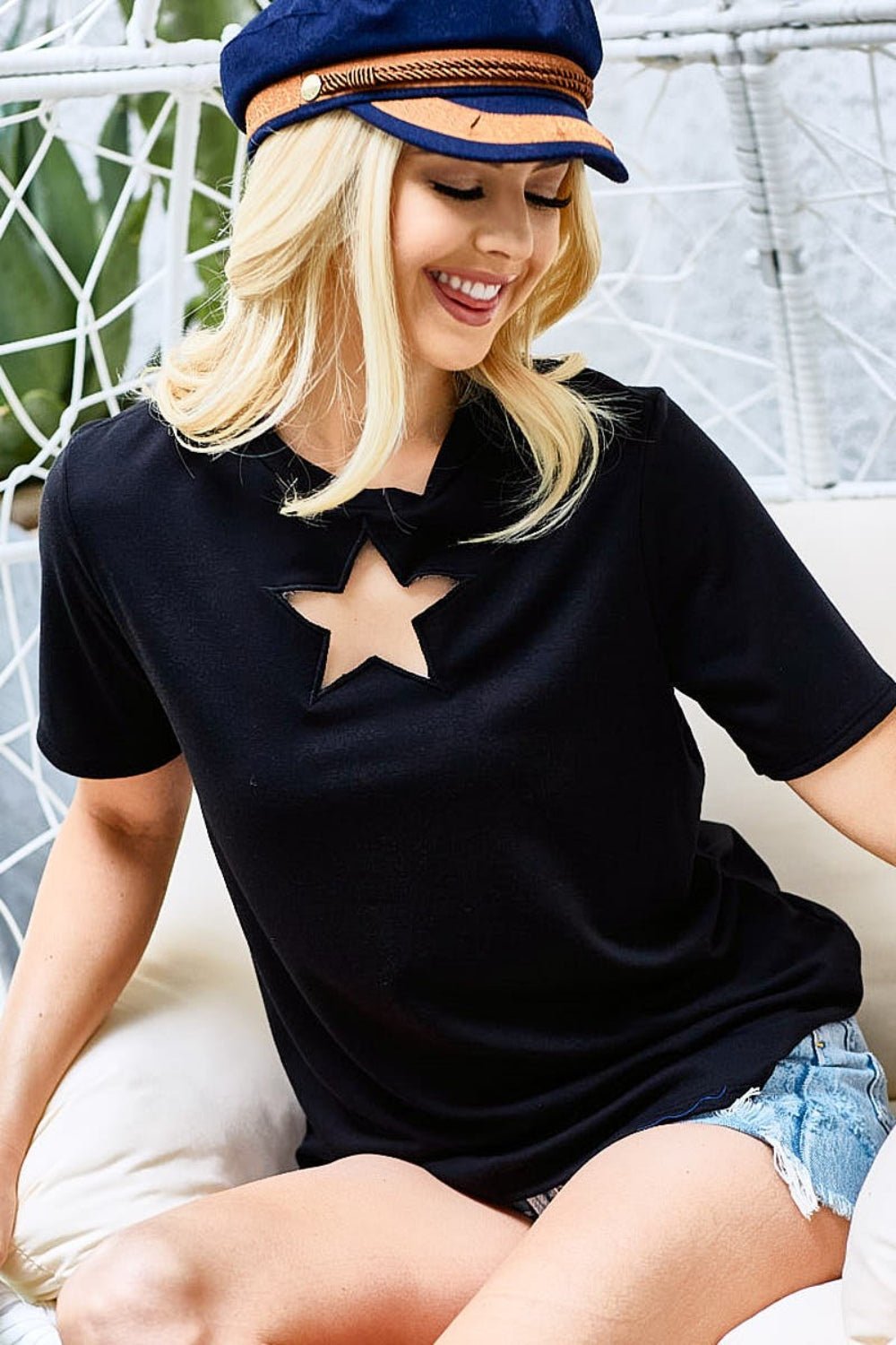 BiBi Star Cutout Short Sleeve T-Shirt - Mad Gringa Hats & Boutique