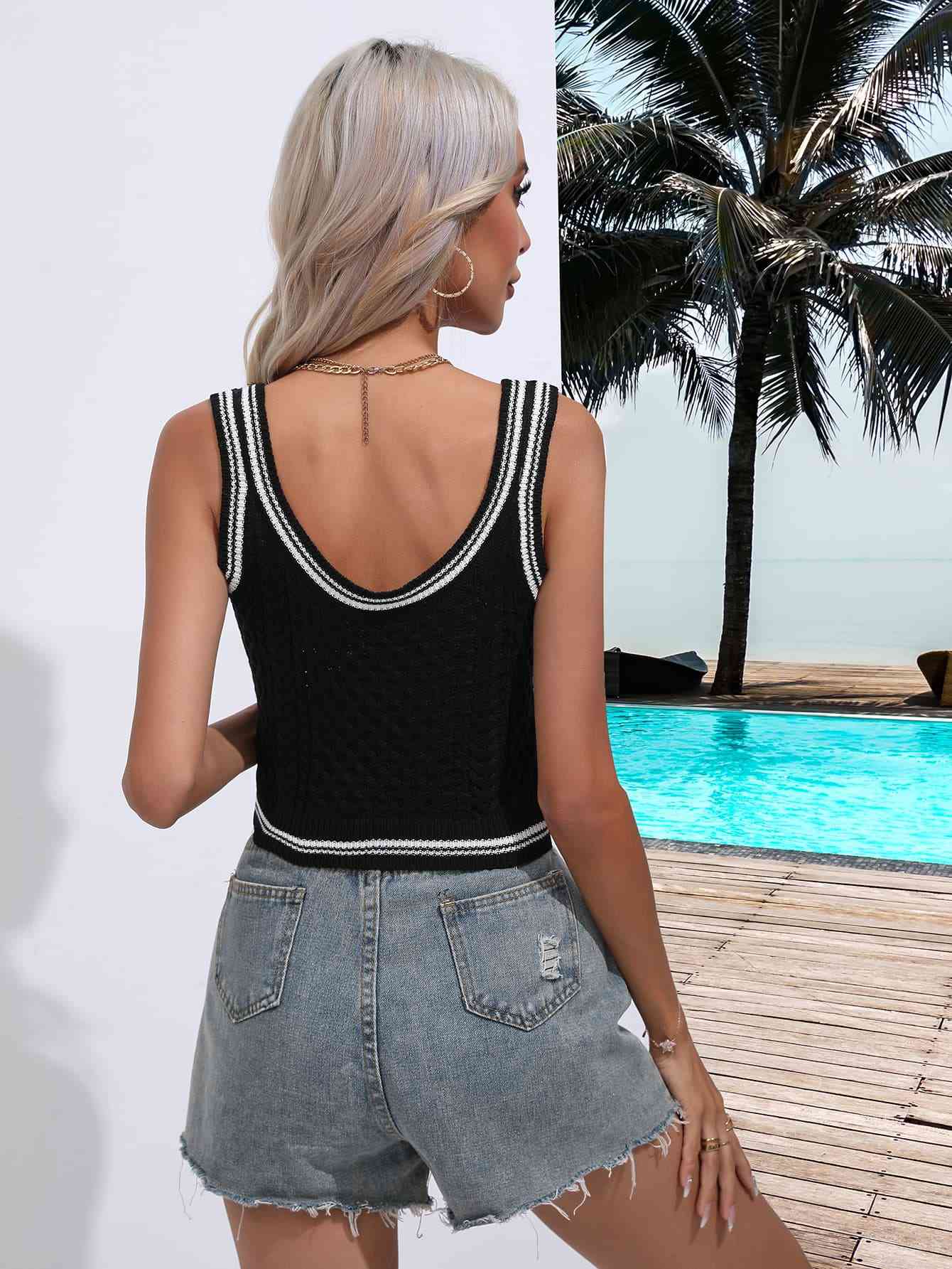 Contrast Scoop Neck Knit Tank - Mad Gringa Hats & Boutique