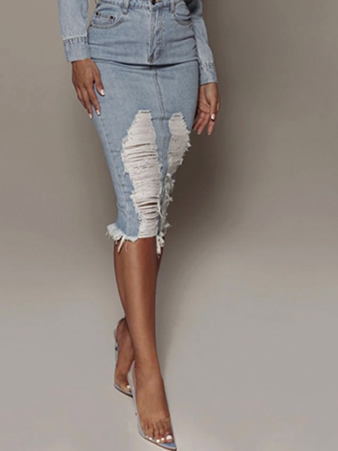 Distressed Slit Denim Skirt - Mad Gringa Hats & Boutique