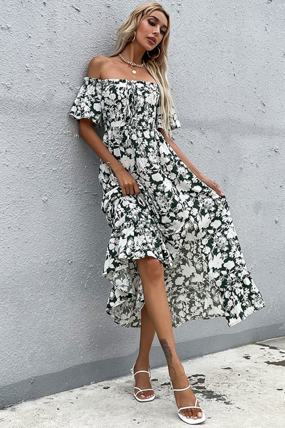Floral Slit Off-Shoulder Midi Dress - Mad Gringa Hats & Boutique