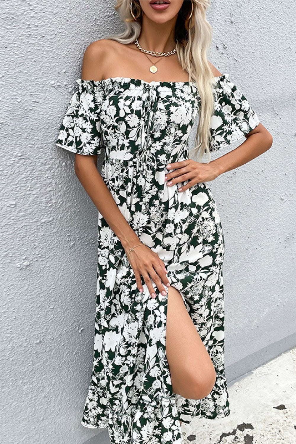 Floral Slit Off-Shoulder Midi Dress - Mad Gringa Hats & Boutique