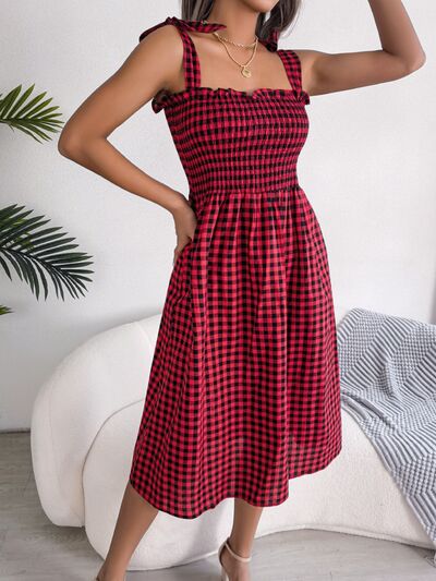 Frill Plaid Square Neck Midi Dress - Mad Gringa Hats & Boutique