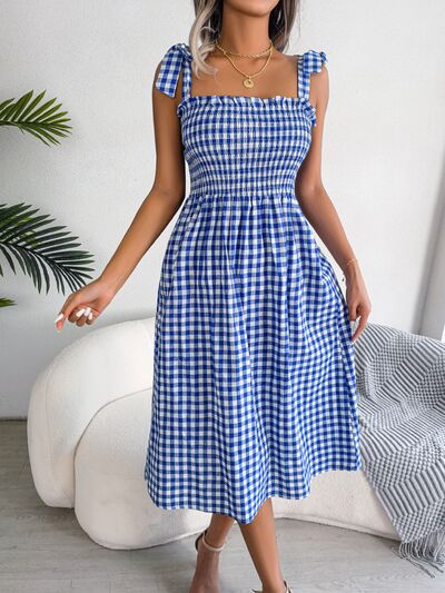 Frill Plaid Square Neck Midi Dress - Mad Gringa Hats & Boutique