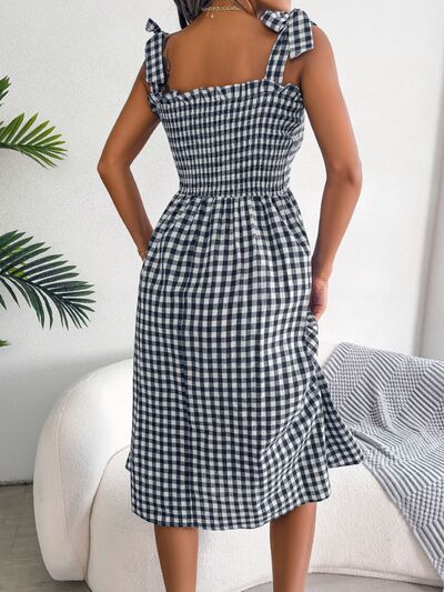 Frill Plaid Square Neck Midi Dress - Mad Gringa Hats & Boutique