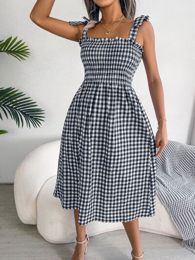 Frill Plaid Square Neck Midi Dress - Mad Gringa Hats & Boutique