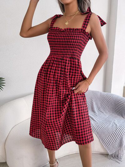 Frill Plaid Square Neck Midi Dress - Mad Gringa Hats & Boutique