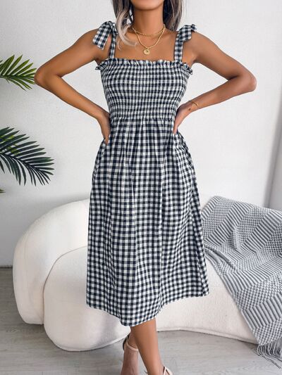 Frill Plaid Square Neck Midi Dress - Mad Gringa Hats & Boutique