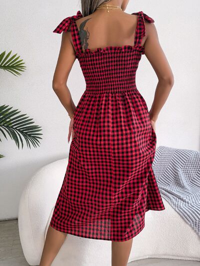 Frill Plaid Square Neck Midi Dress - Mad Gringa Hats & Boutique