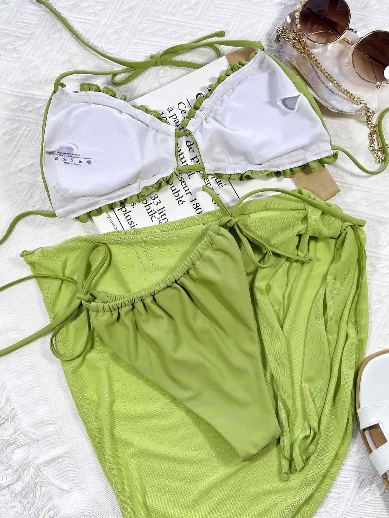 Lime Green Halter Neck Three-Piece Swim Set - Mad Gringa Hats & Boutique