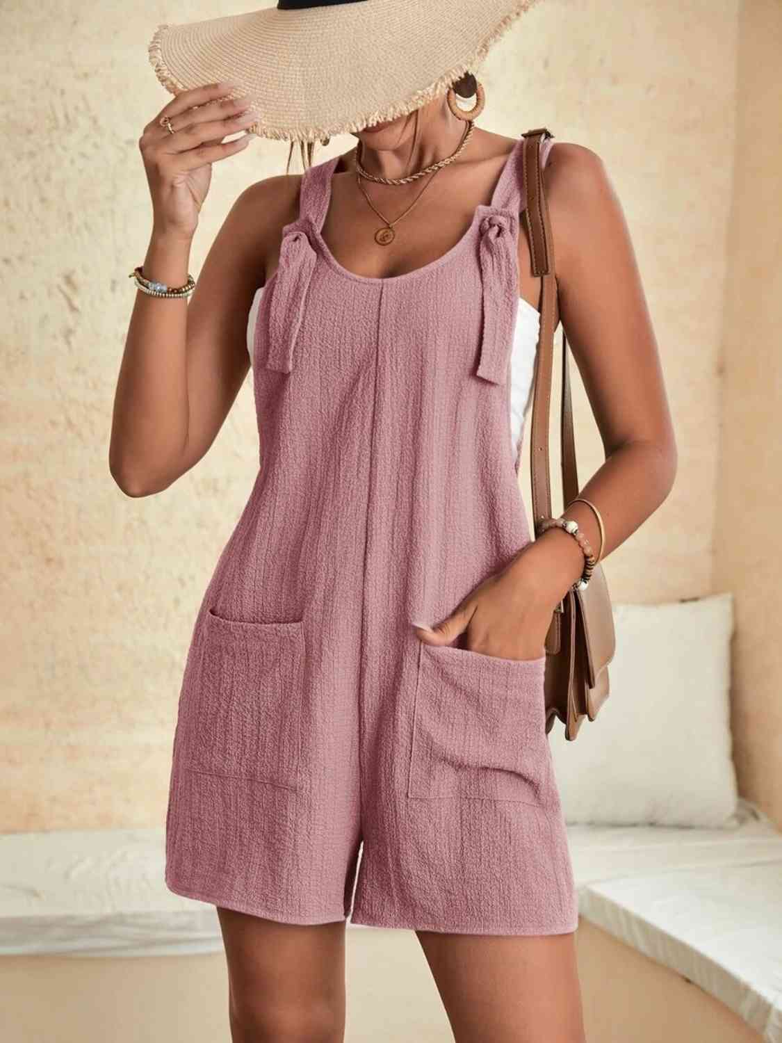 Full Size Scoop Neck Romper with Pockets - Mad Gringa Hats & Boutique