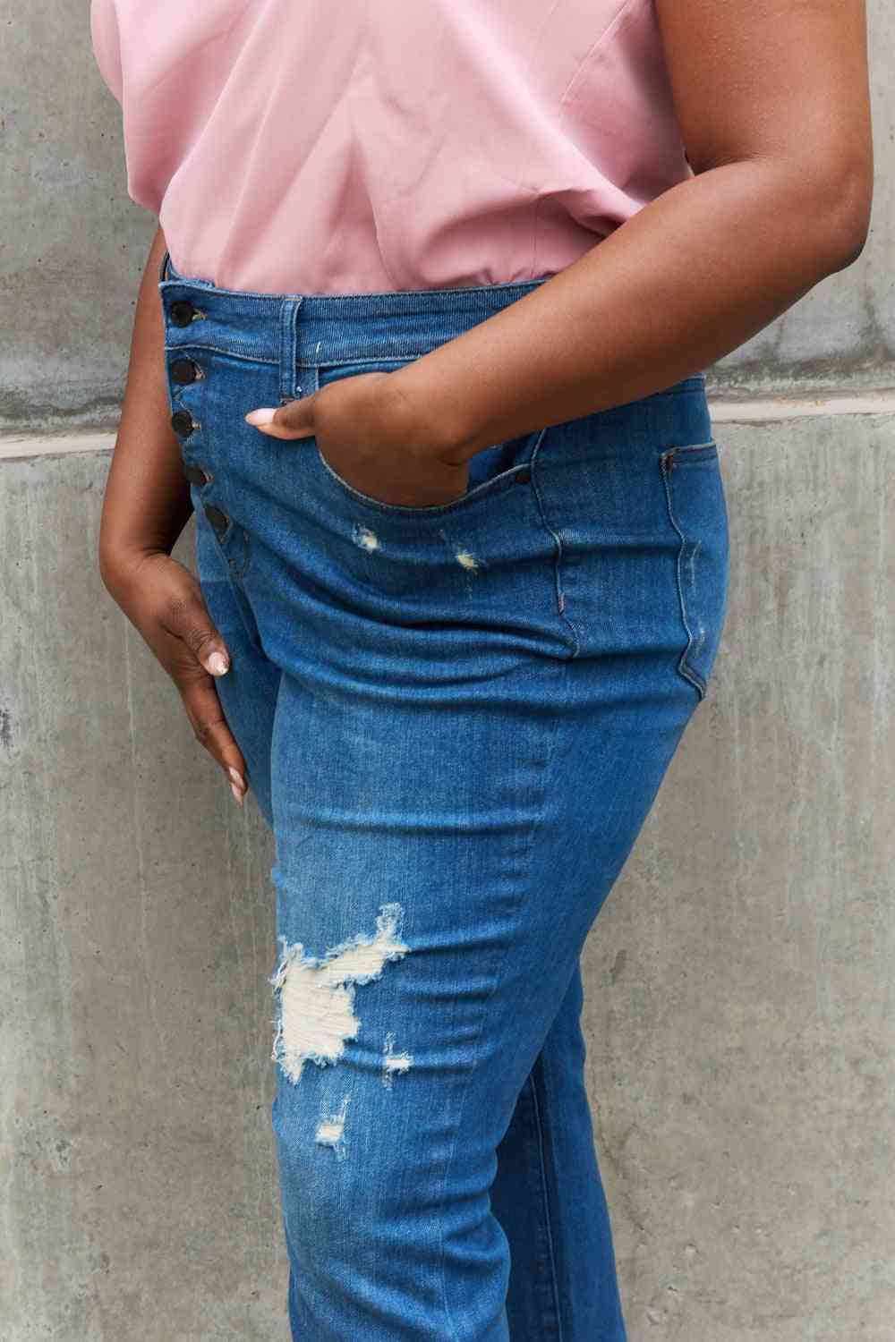 Judy Blue Melanie Full Size High Waisted Distressed Boyfriend Jeans - Mad Gringa Hats & Boutique