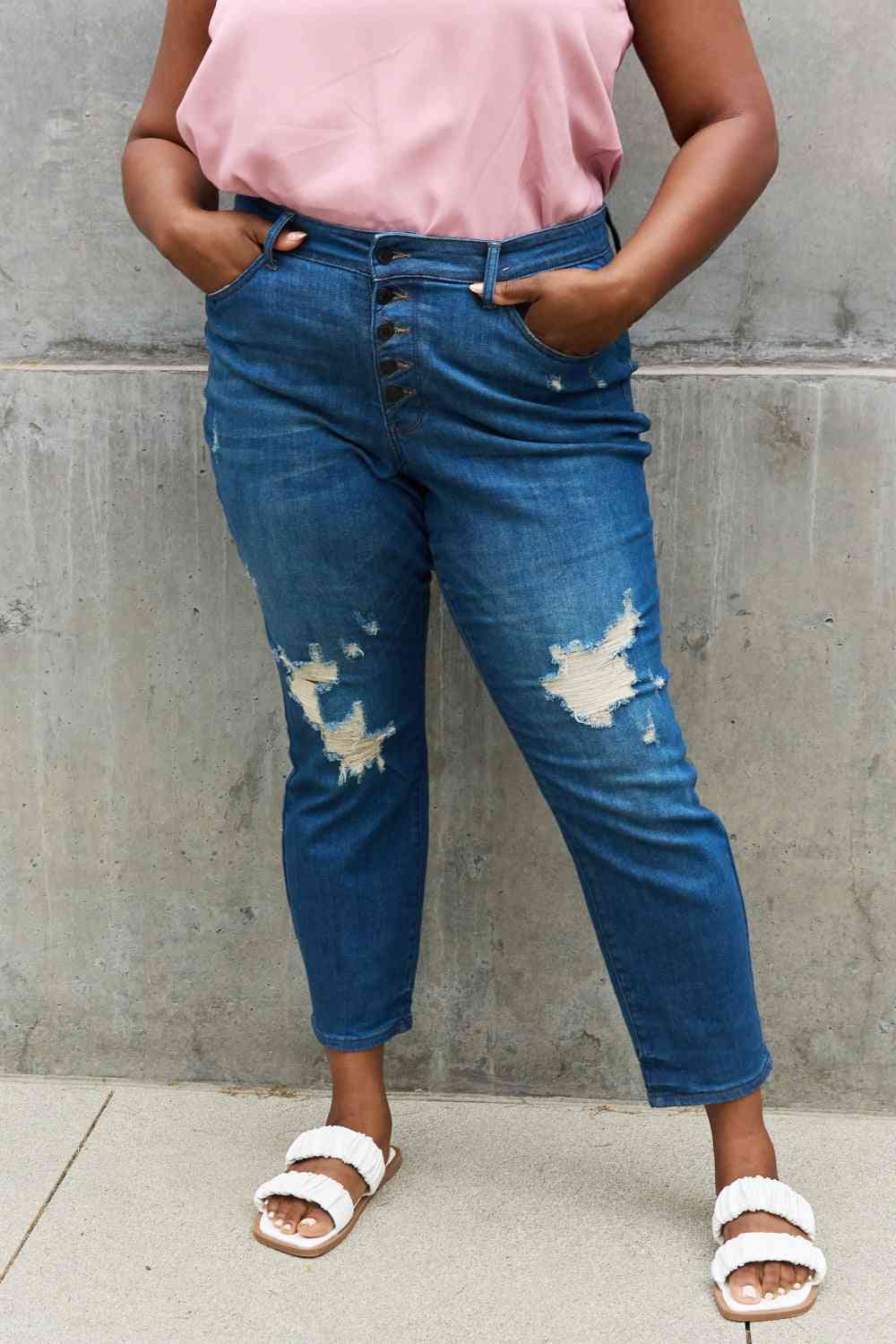 Judy Blue Melanie Full Size High Waisted Distressed Boyfriend Jeans - Mad Gringa Hats & Boutique