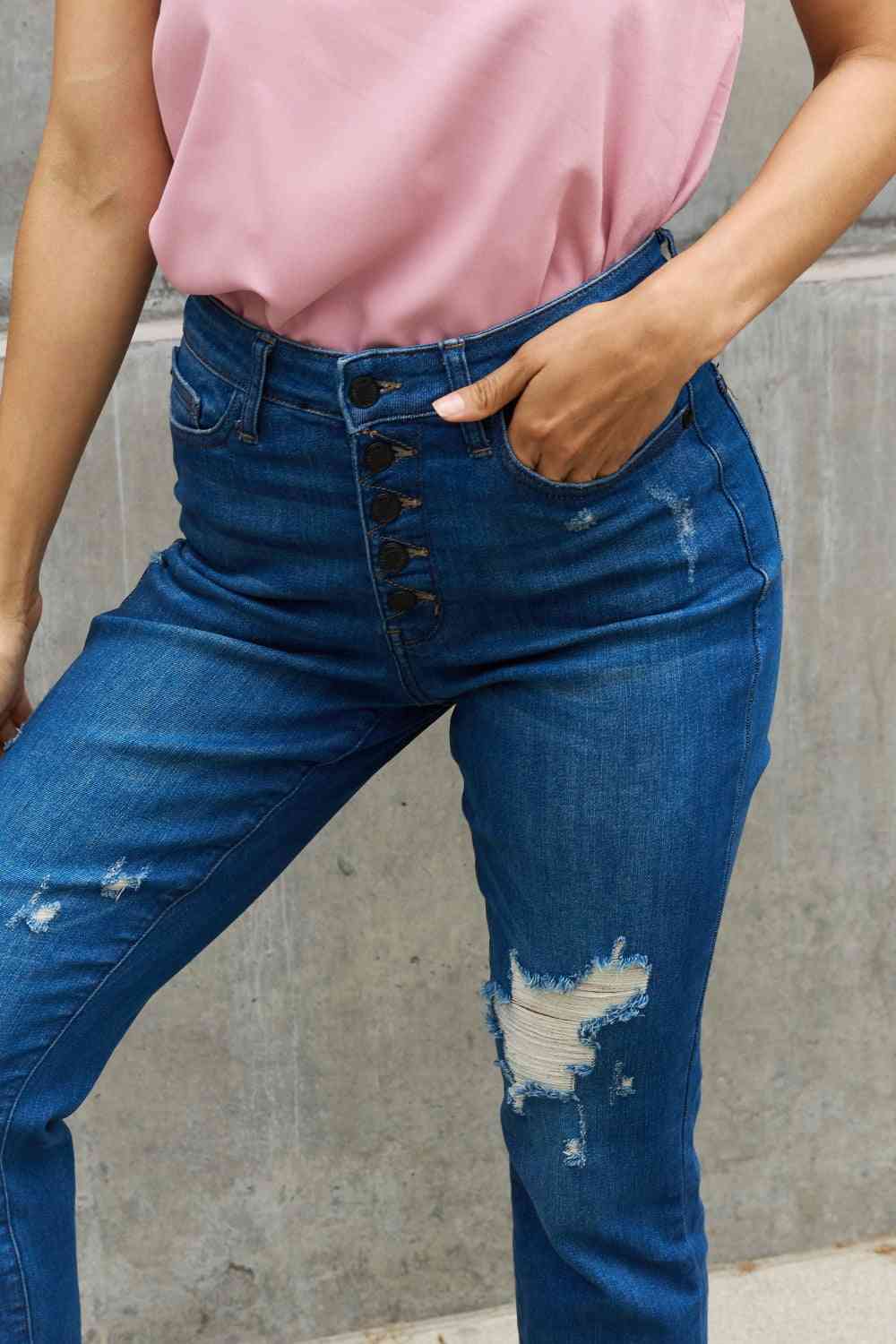 Judy Blue Melanie Full Size High Waisted Distressed Boyfriend Jeans - Mad Gringa Hats & Boutique